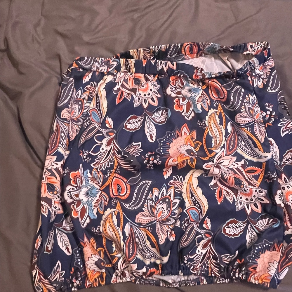 SHEIN Floral Print Strapless Top - Navy and Multicolor